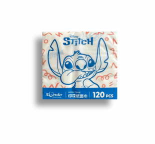 Серветки сухі дитячі з малюнком &ldquo;Stitch &ndash; Funny Face&rdquo; Дісней, ультратонкі,чотиришарові,без запаху, 120шт. 0828 фото