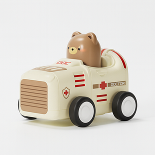 Механічна іграшка-машинка "Doctor Bear", натискний механізм Press&Go, ABS-пластик, 7&times;7см, білий (швидка допомога) 0746 фото